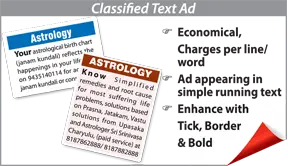 Economic Times Astrology display classified rates