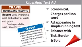 Times of India Travel display classified rates