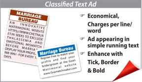 Hindustan Marriage Bureau display classified rates