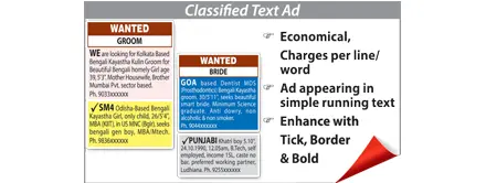Times of India Matrimonial display classified rates