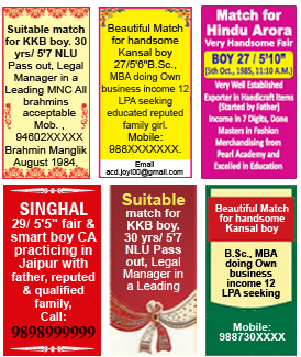 Matrimonial classified