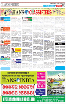 Hans India Obituary classified page